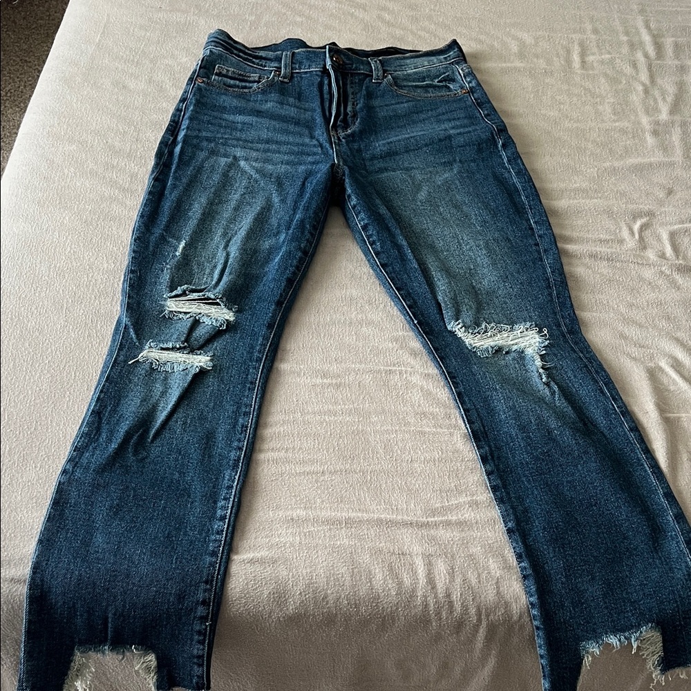 Kendall & Kylie Dark Blue Distressed Straight Leg Jeans